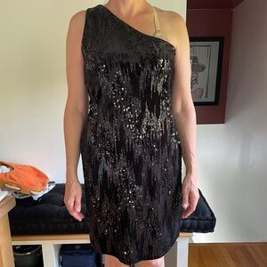 Nicole Miller Black Sequin One Shoulder Dress